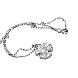 Clover Pendant Necklace with Crystal Accents Silver Tone Chain Length 16"